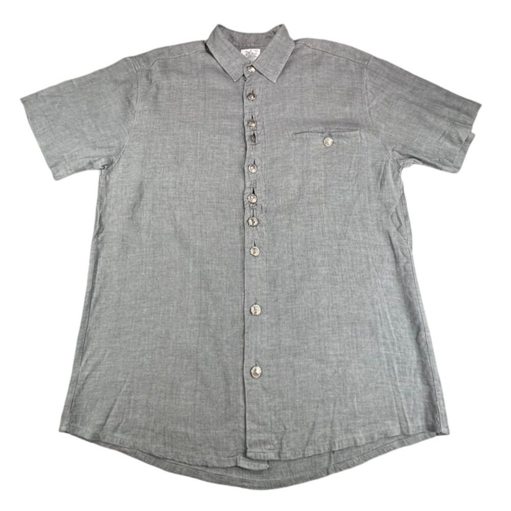 Amann Shirt Mens 42 Linen Viscose Short Sleeve Button-Down Grey